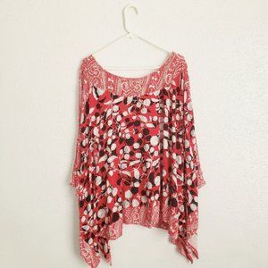 Red Black & White Floral Cold Shoulder Blouse